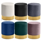 Recalled ottoman in cream, black, gray, navy, green, and pink with a gold band