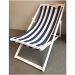 T.J. Maxx and Marshalls foldable lounge chair with white and blue stripe fabric