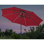 The recalled 10-foot Solar LED Market Umbrella with LED lights on the arms of the umbrella