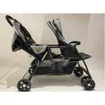 Recalled Besrey Twins Stroller in Gray and Black, Side View with Canopies Down