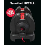 Recalled FitRx SmartBell Quick-Select 5-52.5lbs Adjustable Dumbbell with location of model number and serial number