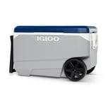 Model 34692: Recalled Igloo 90 Qt. Flip & Tow Rolling Cooler in Ash Gray Body, Aegean Sea Lid, Black Tow Handle