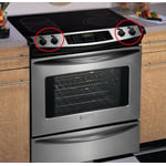 Sample smoothtop slide-in range with rotary knobs and digital displays