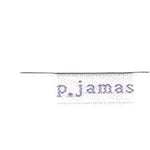 Garment tag of blue lettering on a white background, affixed to the inside collar of P.Jamas children’s garments