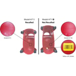 Picture showing the difference between recalled model #711 and model #711B, which was not recalled