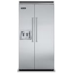 42 and 48 inch Viking built in side by side refrigerator freezers with in door dispensers