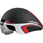 Louis Garneau P-09 aerodynamic bicycle helmet in black, red and white.