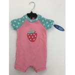 Recalled pink and teal with a strawberry Wave Zone Zip Swimsuit