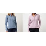 Recalled Women's Chance Encounter Half-Zip Sweatshirts in Heather Copen Blue and Heather Mauve Shadows