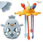 Recalled CuddleCubs Creation Baby Highchair Teething Toy Set, Color "BlueOrange" (Pull String Teething Toy on right)