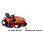 Picture of recalled T and ZG Riding Mower Series Models showing location of serial number
