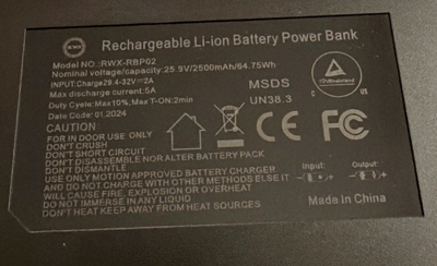 Rear View of Recalled The Blue Cactus Company Battery Pack