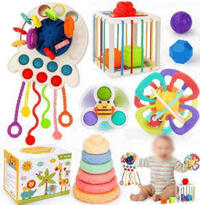 Recalled Chillife 5-in-1 Montessori Baby Toy Set (Pull String Teething Toy on top left)