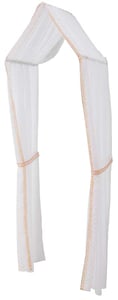 White canopy with golden swirl decorations printed on the edge of the fabric