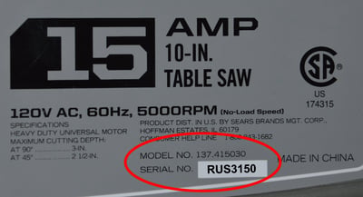 Close Up of Model &  Serial Numbers Circled