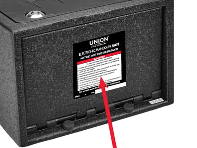 Label location on Union handgun safe