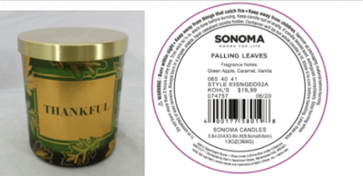 Recalled Kohl’s Thankful Candle
