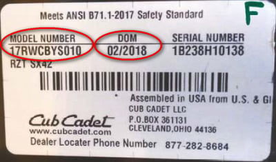 Model number and date of manufacture location.