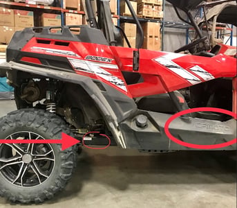 ZFORCE VIN number is stamped on the right side of the frame rail, which is in front of the rear tire.