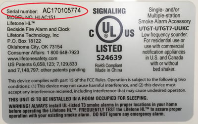 Location of serial number on the bottom of the unit