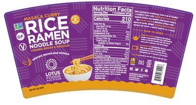 Recalled Lotus Foods masala curry rice ramen noodle soup cup label