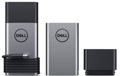 Light-gray Dell Power Bank with the recalled dark-gray Dell Hybrid Power Adapter.