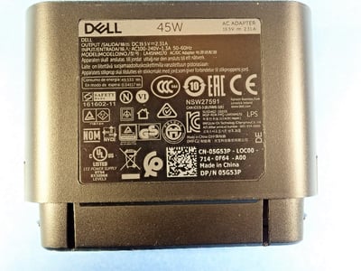 Label of recalled Dell Hybrid Power Adapters sold with Dell Power Banks.
