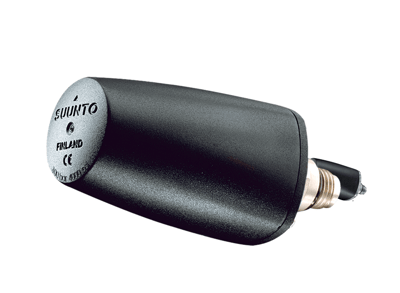 Old Model (pre-2013) - Suunto Wireless Tank Pressure Transmitter with black cone-shaped cone with SUUNTO, FINLAND on top, with black plastic base.