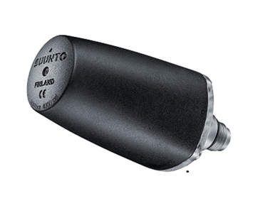 LED model (2013 to April 2017) - Suunto Wireless Tank Pressure Transmitter with black cone-shaped cone with SUUNTO FINLAND on top, with transparent base with LED light.