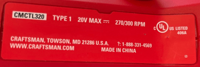 Model Number on the underside of upper handle