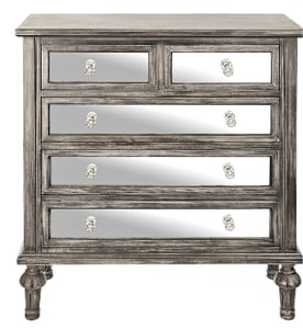 Recalled Black Wash Mirrored Chest with 5 drawers