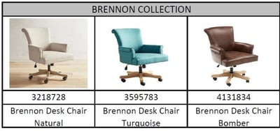 Recalled Pier 1 Brennon collection desk chairs with model number and color