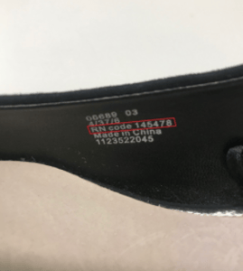 RN code on inside of the recalled Wide Fit Kitten Heel Court Shoe