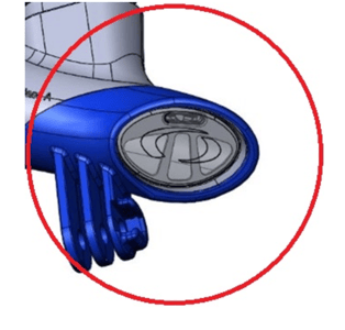 Close-up of oval shaped bottom purge valve of Recalled Oceanic Adult Dry Top Snorkel