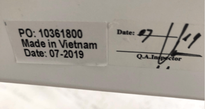 Label with PO Number and Manufacturing Date