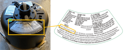 Rating label located on the top of the fan housing assembly with UPC highlighted.