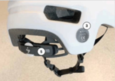 Model name label location on the rear back side of the helmet marked with 3.
