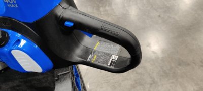 Label with model and date code on recalled Kobalt Brand 40-volt Lithium Ion Cordless Electric Chainsaw