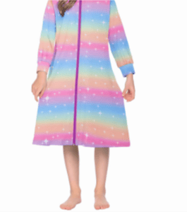 Recalled Ekouaer Store bathrobe with long sleeves, pink rainbow