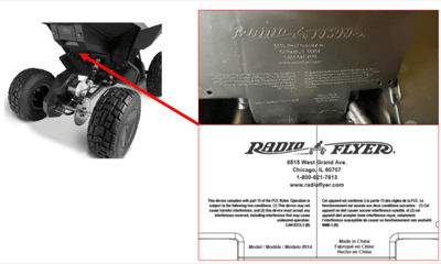 Recalled Tesla Cyberquad for Kids by Radio Flyer Model Number 914 Embossed Under Seat