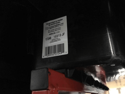 Location of Model Number and Date Code – under wheel well on left rear side