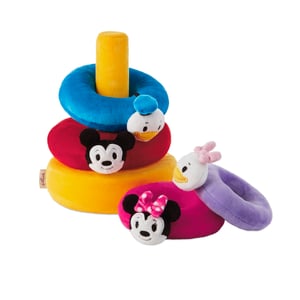 The itty bittys baby stacking toys have fabric hats and bows that can detach