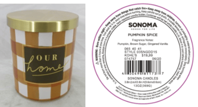 Recalled Kohl’s Our Home Candle