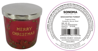 Recalled Kohl’s Merry Christmas Candle