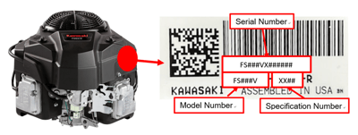Recalled Engine model and serial number identification label