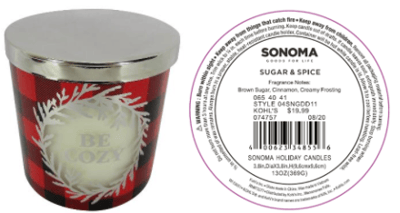 Recalled Kohl’s Be Cozy Candle