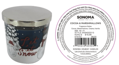 Recalled Kohl’s Let it Snow Candle