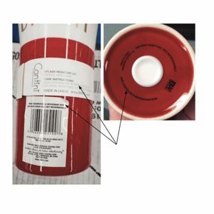 Microwave safe” is written on the backstamp under the glaze and on the wrap band.