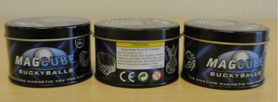 Recalled Mag Cube Buckyballs in metal container