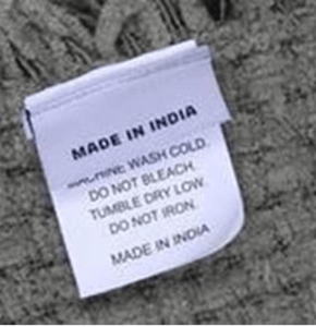 MADE IN INDIA is printed on the top sewn-in label